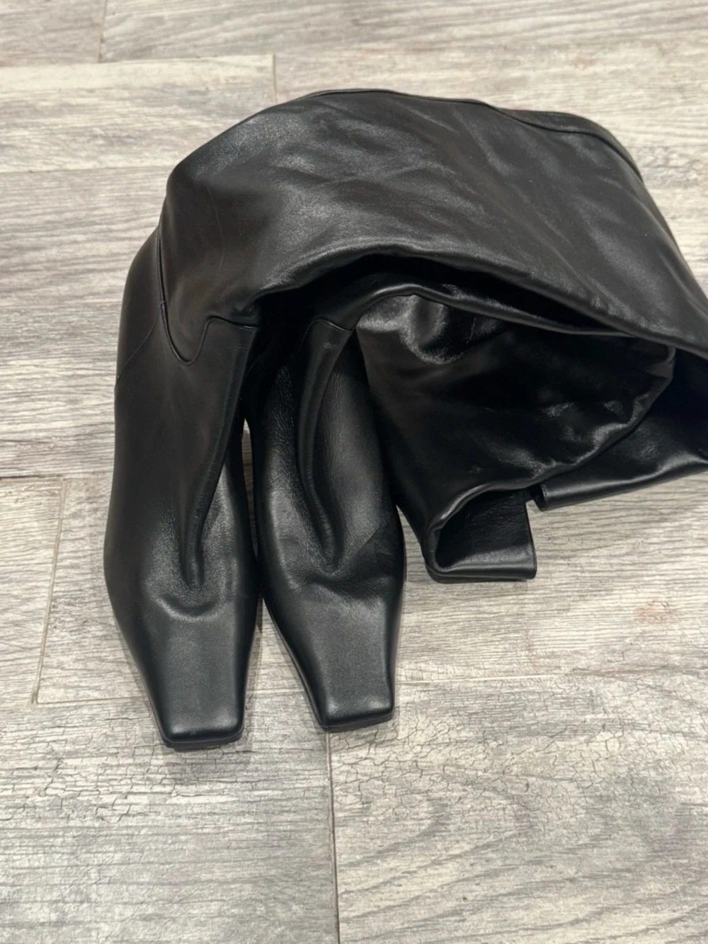 KHAITE Black Leather Marfa Over-The-Knee Square Toe Block Heel Boots